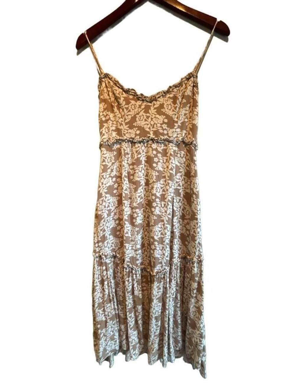 Saints + Secrets Midi Dress Size US S Brown Floral Print Ruffle